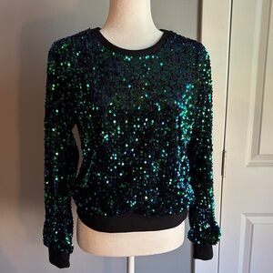 Anthropologie Black, Green and Blue Sequin Sweatshirt
